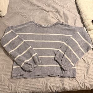 Double Zero Women’s Gray White Striped Chenille Sweater Balloon Sleeve Sz Large